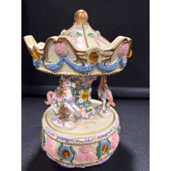 Vintage Musical Revolving Birthstone Carousel With Horses & Gem Accents November - Picture 3 of 14